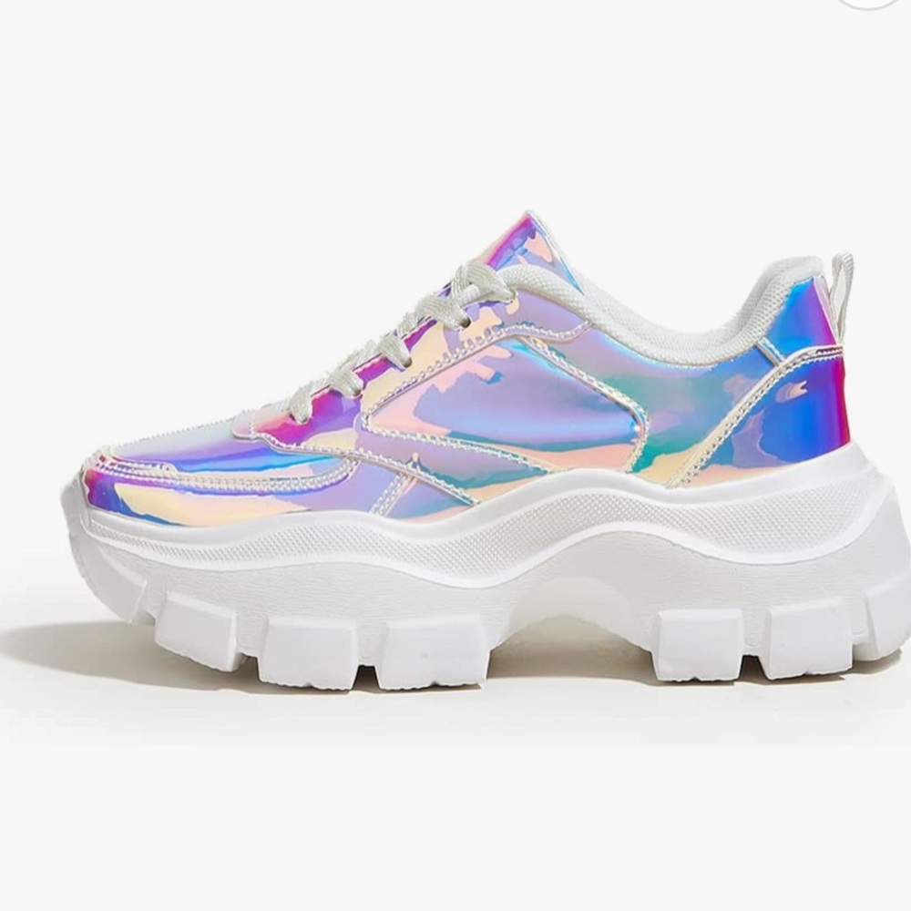 Iridescent shiny platform sneakers
